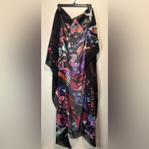 H&M- Y2K Black Purple Red Large Sheer Scarf Shawl Wrap Abstract Stain Glass O/S